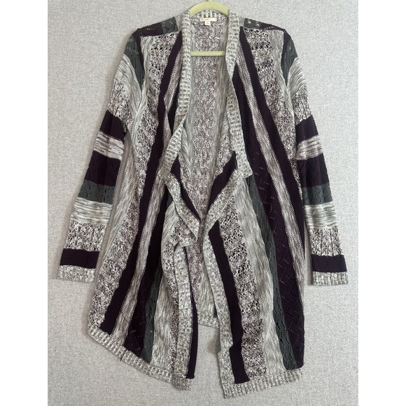 C Est. 1946 Sweaters - VTG Y2K Open Knit Long Sweater Cardigan Womens Large Purple Gray Lagenlook Drape